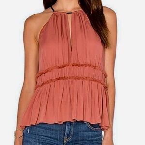 cinq à sept EUC Lotus 100% silk halter neck peplum top